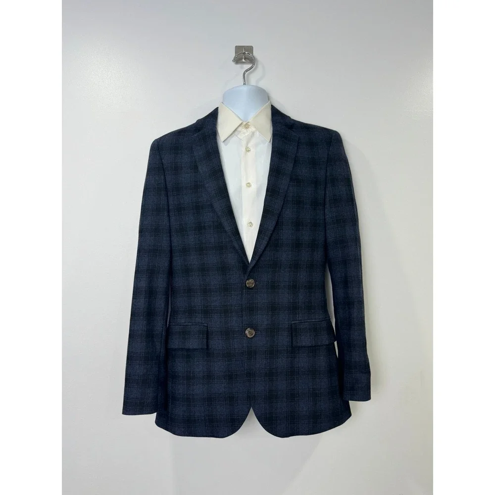 NWT J. Crew Men Blue Blazer Thompson Plaid Wool Blend Sport Coat 36